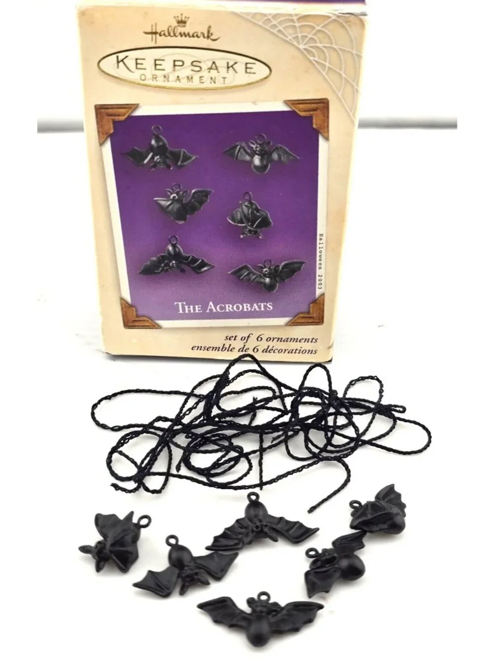NWB Hallmark Keepsake The Acrobats Bat Ornament Set Halloween 2003 Set/6 Pewter